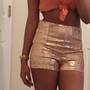 Rose Gold Sequin High Waist Shorts